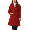 thumbnail image 1 of INSPIRE CHIC Manteau Long Élégant d'Hiver pour Femme à Col en V, Manches Longues, à Simple Boutonnage, TP Rouge Foncé, 1 of 6