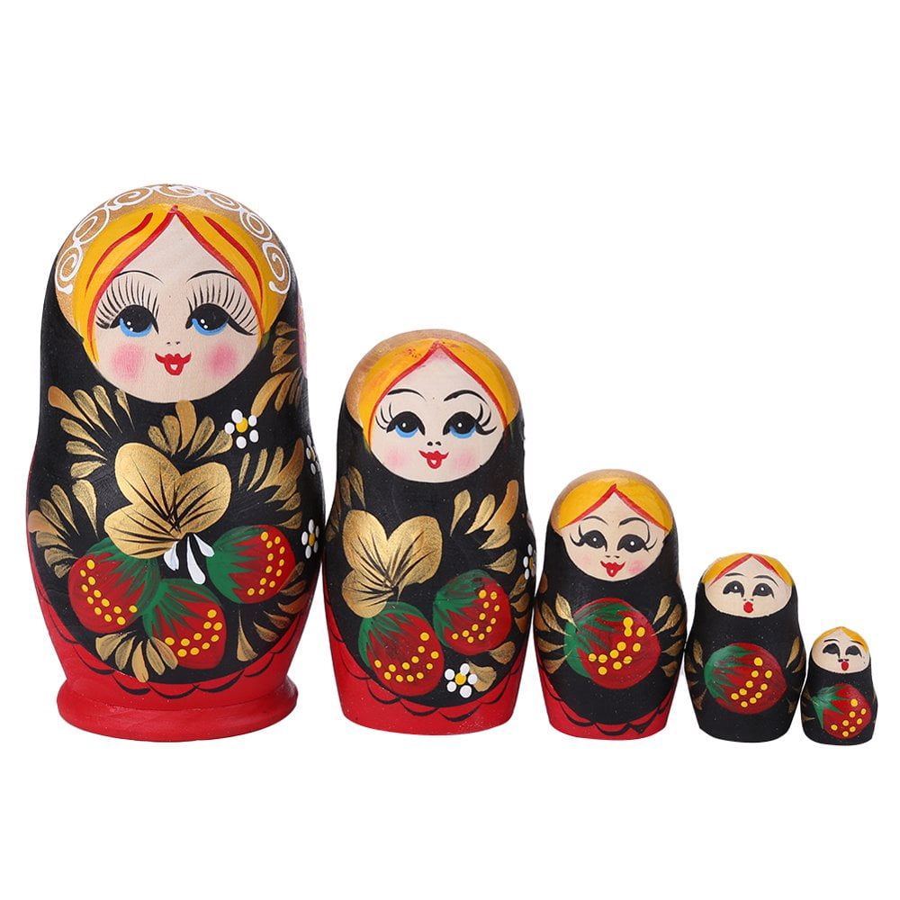 Wooden 5 Layers Strawberry Girl Russian Matryoshka Hand Paint Doll