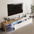 thumbnail image 2 of Modern TV cabinet practical storage space, wood look, glass shelves, LED lighting,high-gloss white, 2 of 9