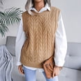 thumbnail image 2 of Kcodviy Women Autumn and Winter Cable Knit Coat Solid Color Round Neck Cardigan Sweaters for Women with Buttons Knit Sweater Vest Cable Felted Wool Cardigan Knitted Sleeveless Checked Knitwear Tanks, 2 of 7