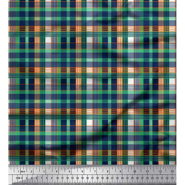 Soimoi Silk Fabric Plaid Check Print Sewing Fabric Yard 42 Inch Wide