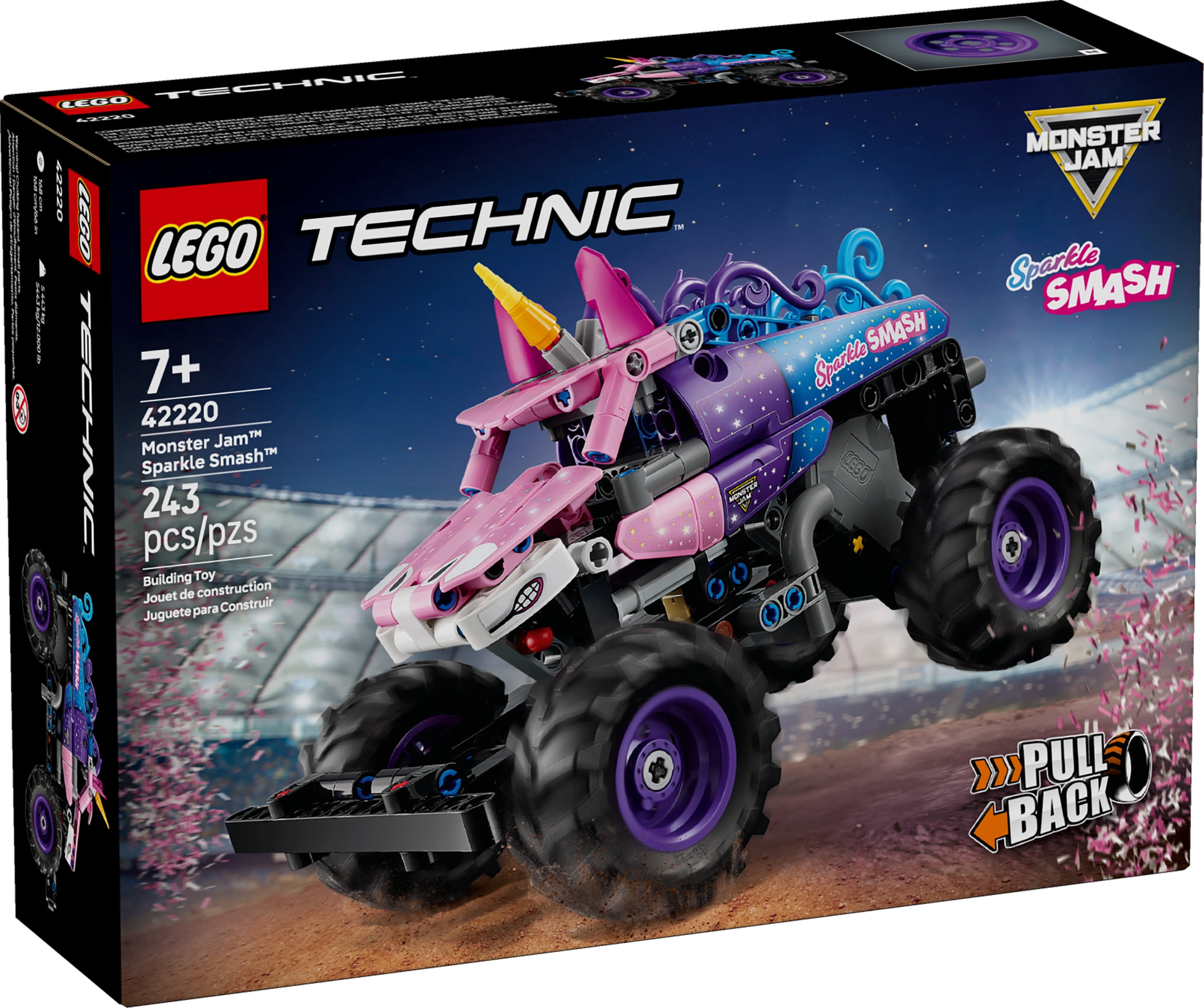 LEGO Technic Monster Jam Sparkle Smash Pull-Back Truck Toy for Boys & Girls - Monster Truck Building Toy W/Pull-Back Racing Action for Kids, Ages 7+ - Gift Idea for Birthdays - 42220