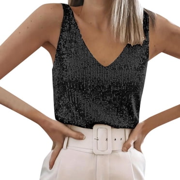 Débardeur à Paillettes Col en V pour Femmes - Tenue de Soirée Scintillante, Design à Bretelles pour Fêtes/nuits