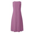 thumbnail image 5 of Ohufall Robe Femme en Coton et Lin à Col en V Sans Manches Décontractée Robe Débardeur Unie Confortable avec Poches Robe Midi d'Été Chic, 5 of 5