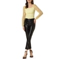 thumbnail image 2 of INSPIRE CHIC Haut Court Texturé à Manches Longues en Maille Transparente à Encolure Carrée Décontractée à Imprimé d'Étoiles pour Femme Jaune m, 2 of 5