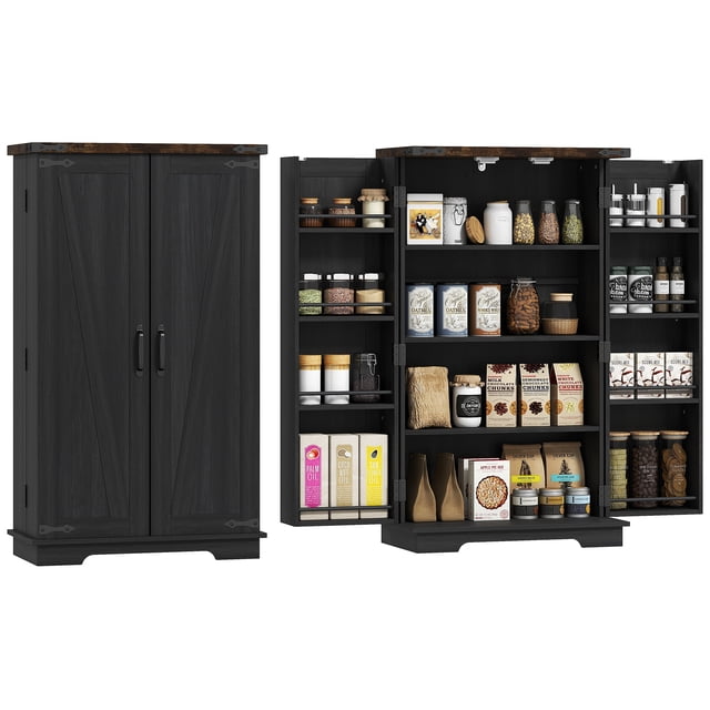 HOMCOM Armoire de Garde-Manger de Cuisine Armoire de Rangement avec Tablettes Ajustables Noir