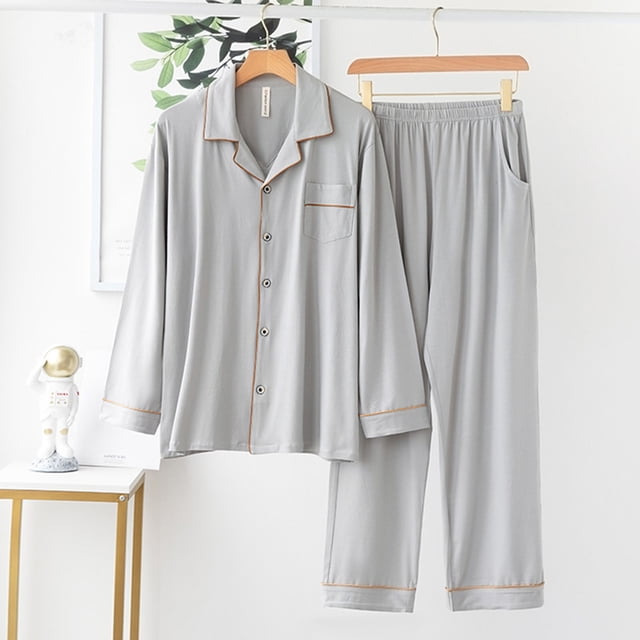 Gift TIMIFIS Mens Pajama Set Soft Long Sleeve Pajamas for men Lightweight Button Up Sleepwear Lounge Pjs Set With Pockets pring/Summer