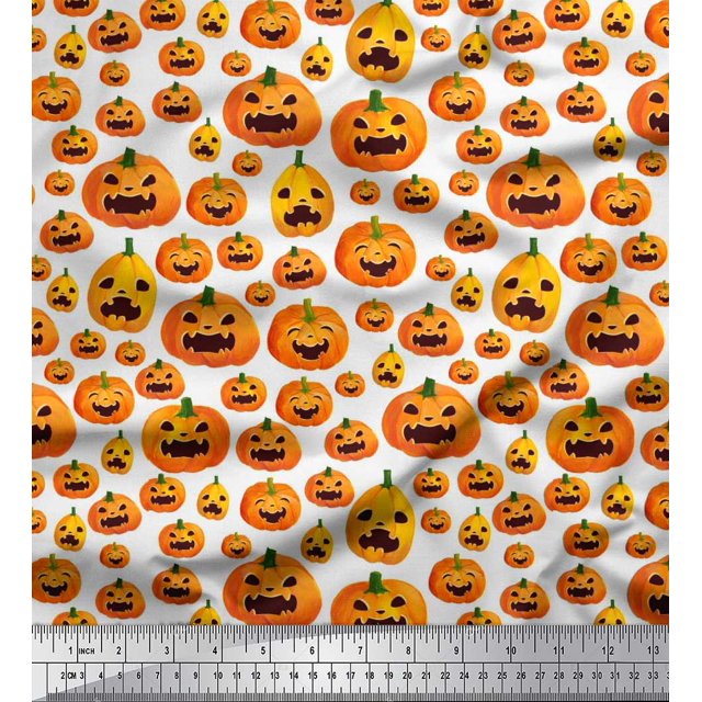 Soimoi Polyester Crepe Fabric Pumpkin Halloween Print Sewing Fabric Yard 52 Inch Wide
