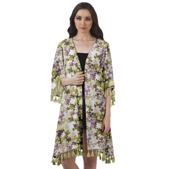 Moomaya Boléro Imprimé en Georgette Mousse, Tissu de Plage, Cardigans à Manches 3/4 pour Femmes