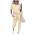 thumbnail image 3 of Fashion Women Summer Solid Button Casual Short SLeeve Top+ Pant Set, 3 of 6