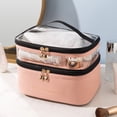 thumbnail image 1 of Clearance! Double-layer Cosmetic Bag Solid Color Transparent Wash Portable INS Fashion Travel Portable Large Capacity Storage Bag Wish List Today'S Deals #75, 1 of 4