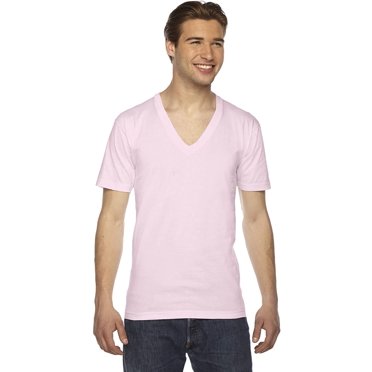 American Apparel Mens Unisex Fine Jersey Short-Sleeve V-Neck, XS, Light Pink