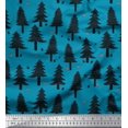 thumbnail image 1 of Soimoi Blue Modal Satin Fabric Snow & Cedar Tree Printed Fabric 1 Yard 42 Inch Wide, 1 of 5