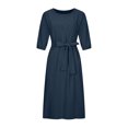 thumbnail image 4 of Bigersell Robes Longues Moulantes pour Femmes Été Femme Col Rond Manches 3/4 Midi Robe Décontractée Style D-177 Robes Hawaïennes Dames Robes d'Été Régulières, Bleu Marine G, 4 of 8