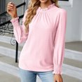thumbnail image 2 of IROINNID Économies Polyester T-Shirt à Manches Longues pour Femmes Loisirs Col Rond Profond Uni Blouse Chemise Haut, Pink, 2 of 4