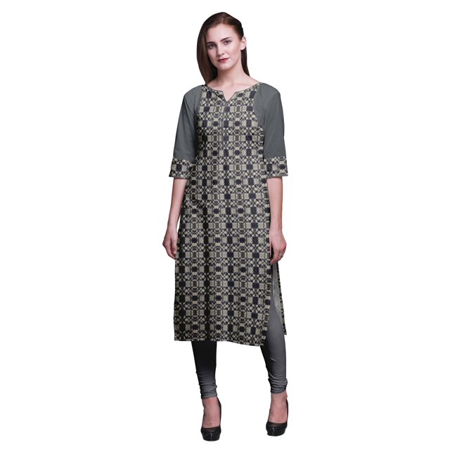 Bimba Robe Kurti Longue en Coton Imprimé Tunique Droite Robes pour Femmes Haut Indien-X-Grand