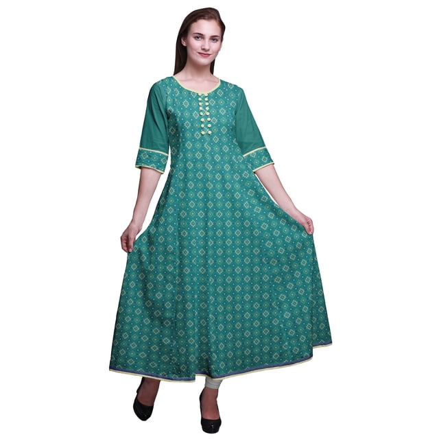 Bimba Robe Anarkali Imprimée pour Femmes, Robe Longue Maxi, Robe Ethnique