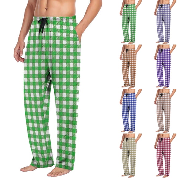 Meichang Men's Pajama Pants Lightweight Plaid Pjs Bottoms Sleepwear Lounge Pants Elastic Waist Drawstring Comfy Sleep Pant with Pocket Drawstring