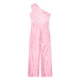 thumbnail image 3 of RUNQHUI Combinaison de Fête Sans Manches à une Épaule Pailletée pour Filles Rose 14, 3 of 5