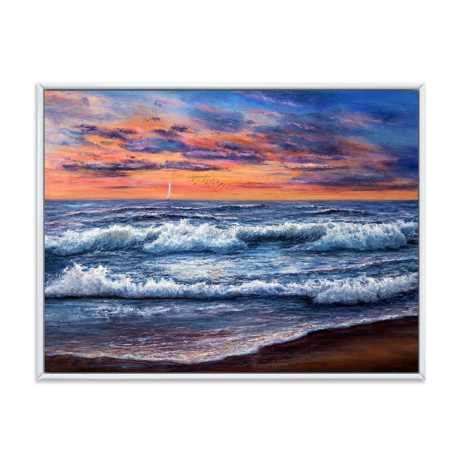 Designart Coucher de soleil sur l'océan bleu II ART MURAL À CADRE FLOTTÉ