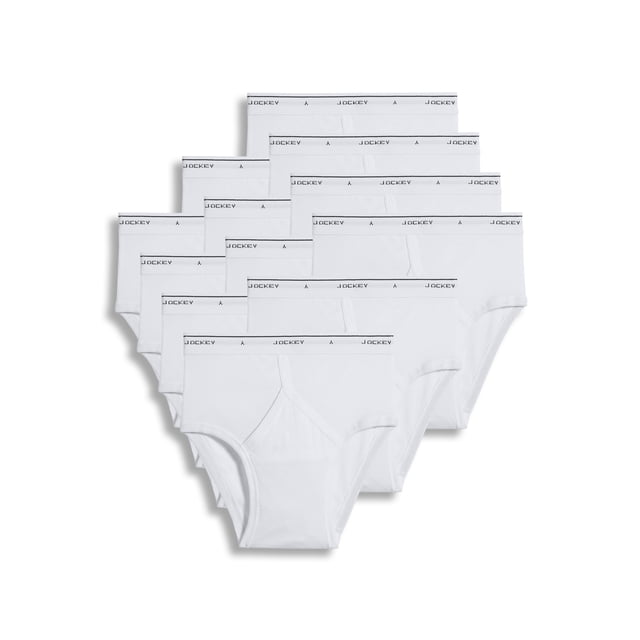 Jockey pour Hommes Classic Culotte Taille Basse - Lot de 12 avec Culottes en Coton Blanc avec Braguette avant en Y pour un Soutien Sécuritaire. Comprend la Technologie StayNew pour Réduire le Boulochage et la Décoloration, et la Technologie Staycool+ pour Évacuer la Sueur et Vous Garder au Sec. Coupe Taille Basse avec Couverture Complète, Idéale pour le Quotidien. Fabriquée en 100 % Coton et Lavable à la machine.