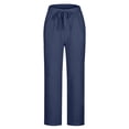 thumbnail image 5 of Yuyuzo Womens Cotton Linen Pants Drawstring High Waisted Lounge Pants Straight Leg Cropped Trousers, 5 of 5
