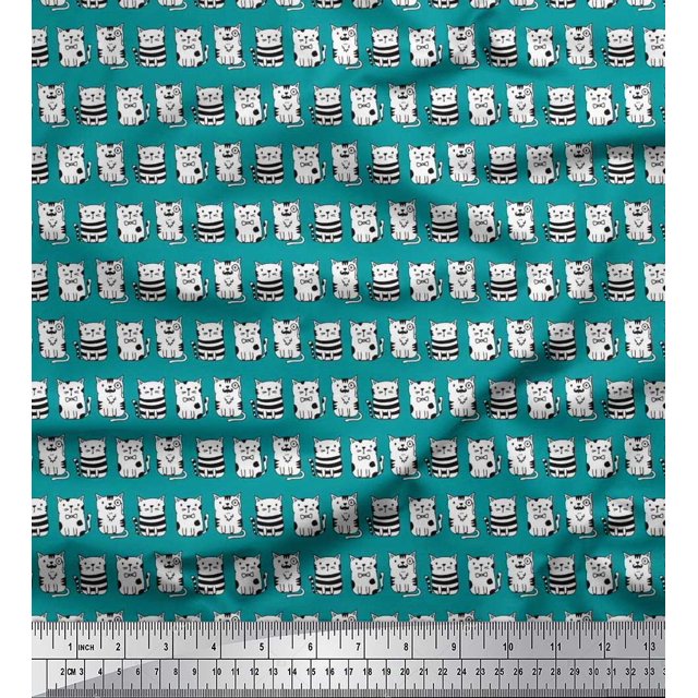 Soimoi Polyester Crepe Fabric Cat Animal Decor Fabric Printed Yard 52 Inch Wide