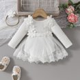 thumbnail image 2 of Besolor Baby Girl Outfit Toddler Ribbed Knit Long Sleeve Mesh Romper Dress with Bow Headband Fall Spring Clothes, 2 of 7