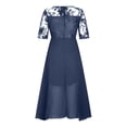 thumbnail image 2 of EGNMCR Robes d'Invitée de Mariage pour Femmes Unies à Manches Mi-Longues, Col Rond, Dentelle, Mousseline, Maille, Taille, Robe Midi de Fête, 2 of 3