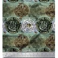 thumbnail image 1 of Soimoi Cotton Voile Fabric Text,Floral & Greek Key Block Printed Fabric 1 Yard 42 Inch Wide, 1 of 3