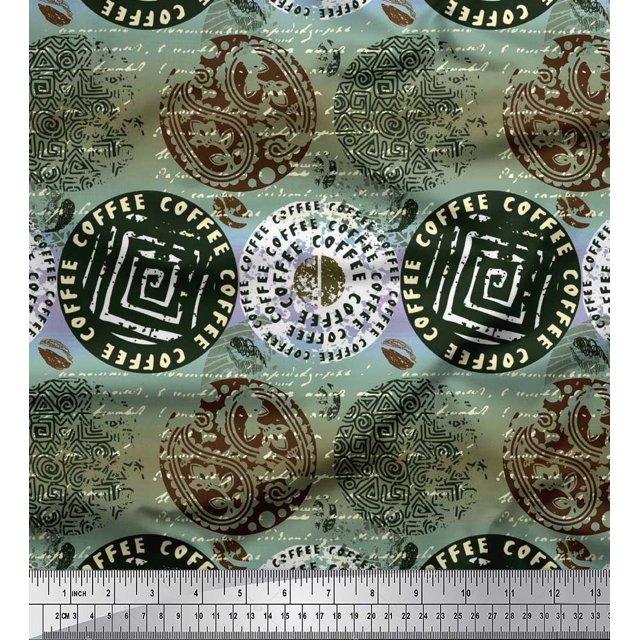 Soimoi Cotton Voile Fabric Text,Floral & Greek Key Block Printed Fabric 1 Yard 42 Inch Wide