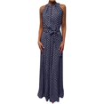 thumbnail image 1 of AMERTEER Mode Femmes Sans Manches Imprimé à Pois Ceinture Licou Fête Banquet Maxi Robe, 1 of 8