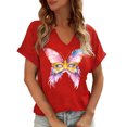thumbnail image 1 of TIMIFIS Hauts Graphiques Décontractés pour Femmes Chemises d'Été Manches Courtes Chandail Col en V Printemps Léger Ample Confortable Sortie Tenue Mode Blouse Vacances Hauts, 1 of 6