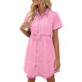 thumbnail image 1 of XDZJLR Robes pour Femmes Manches Courtes Boutonnée Fluide Jupe en Denim à Volants, 1 of 5