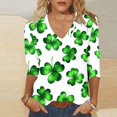 thumbnail image 2 of FAIWAD T-Shirts pour Femmes Grande Taille de la Saint-Patrick Trèfle Col en V Manches 3/4 Chemise Décontractée Ample Mignonne Hauts, 2 of 5