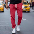 thumbnail image 1 of Ceisia Men Solid Color Loose Casual Pants Elastic Waist Drawstring Sports Gift Work Trousers, 1 of 7