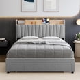 thumbnail image 3 of Upholstered Bed Frame with Storage Headboard and Charging Station, Platform Bed Frame with Drawers, Heavy Duty, No Box Spring Needed, Easy Assembly, Grey, Queen Size, 3 of 6