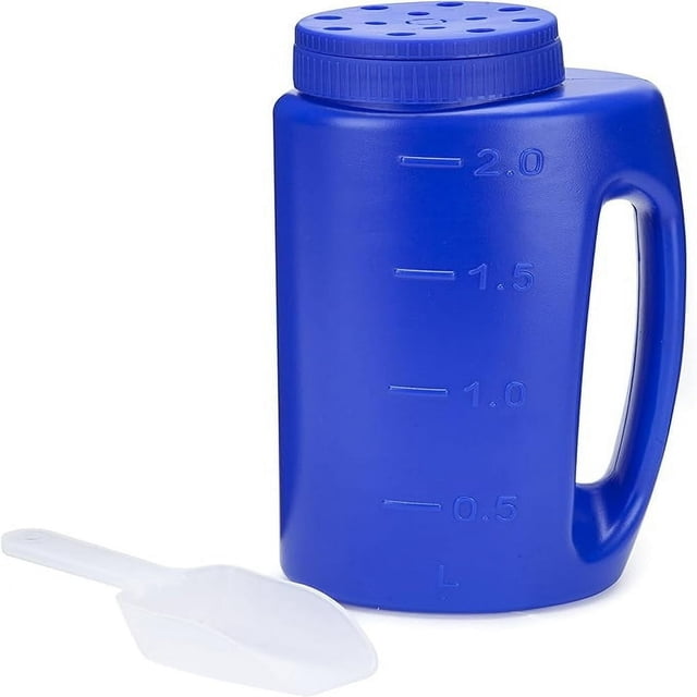 EIGTHTAIL Ice Melt Salt Spreader Handheld Shaker for Lawn Seed Salt Ice Melt Calcium Deicer Shaker 2 Liter Adjustable Hole Size Handy for Fertilizer Lawn Seed Salt to Deice