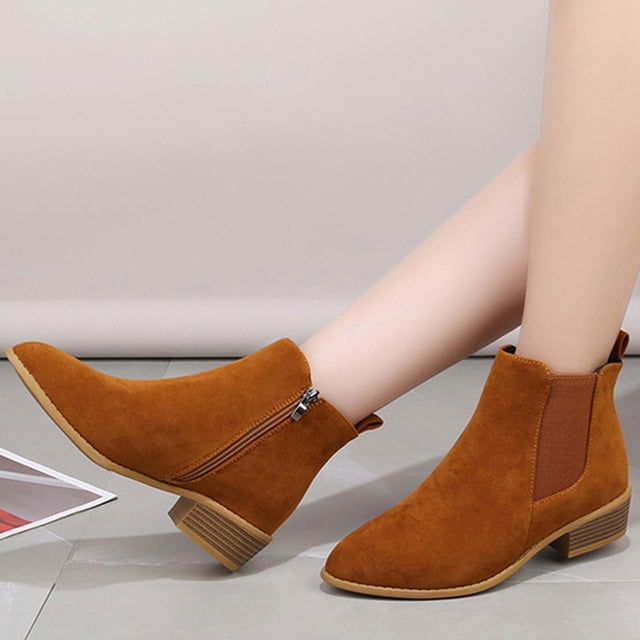 LSLJS Bottes d'Hiver en Flocage pour Femmes à Talon Épais, Talon Bas, Bout Rond, Chaussures à Fermeture Éclair Latérale, Bottines et Bottillons pour Femmes, Bottes pour Femmes