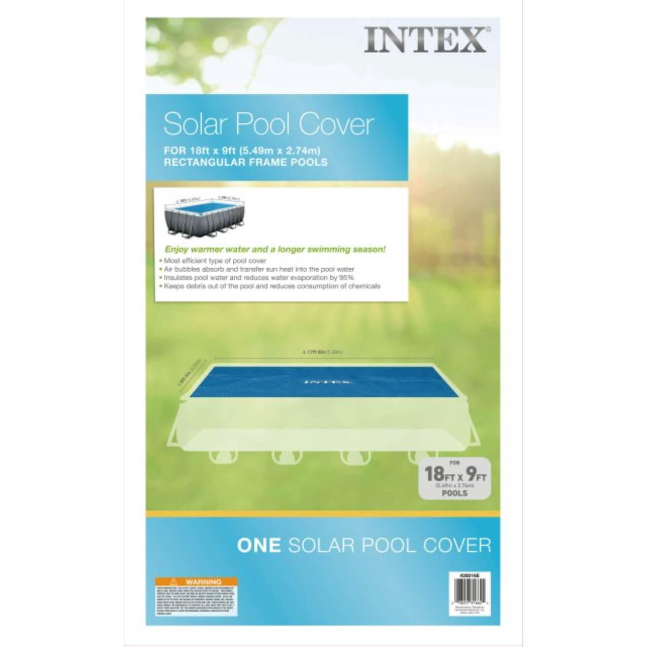 Couverture de piscine solaire Intex 18 pi x 9 pi, âge : adulte
