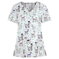 thumbnail image 1 of Heliisoer Hauts à Manches Courtes pour Femmes Col en V Uniforme de Travail Blouse Imprimée Dessin Animé, 1 of 3