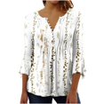 thumbnail image 2 of Womens Tops Ladies Top Floral Print V-Neck Short Sleeve Button T-Shirt Beige L, 2 of 5