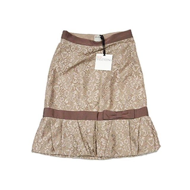 RED VALENTINO Bow Tie LACE Desert Tan FLORAL Print Bubble HEM SKIRT (38 )