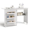 thumbnail image 1 of Costway Table Pliante d'Artisanat avec Étagères et Armoire de Rangement pour la Maison avec Roues, 1 of 8