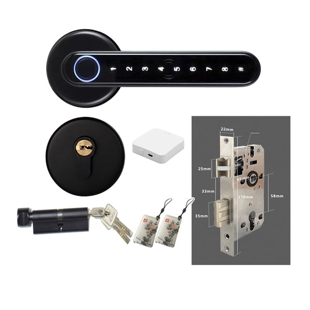 Serrure de Porte, Serrure Biométrique Intelligente à Empreinte Digitale avec Télécommande Compatible Bluetooth et Application Tuya pour Porte Intérieure en Bois et Métal, Facile à Installer