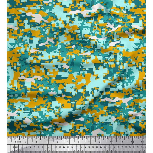 Soimoi polyester Crepe Fabric Two Tone Camouflage Print Sewing Fabric Yard 42 Inch Wide