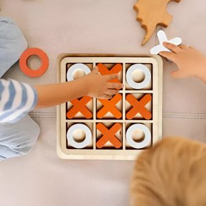 Jetcloudlive Jouet éducatif en bois Tic Tac Toe, Noughts and Crosses, pour les enfants et les adultes
