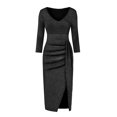 thumbnail image 4 of WTXUE Robe Portefeuille, Robe de Soirée à Manches Longues pour Femmes, Fente Haute, Robe à Col en V, Robe pour Femme, Robe Midi Noire, Noir G, 4 of 6