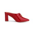 thumbnail image 3 of BLISSFUL STEP Women's Pearl Bow Block Heel Slides Mules Red 10, 3 of 8