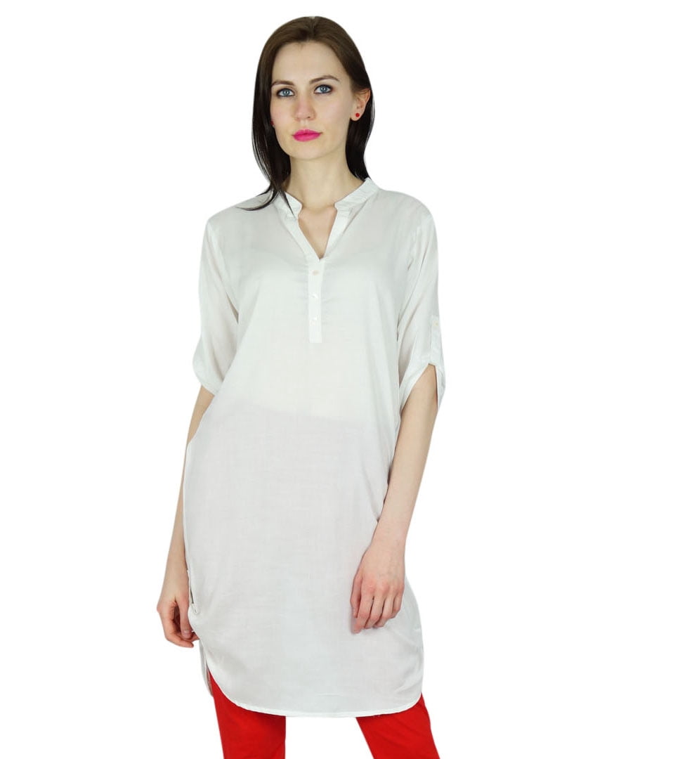 Bimba Tunique Haut Style Chic pour Femmes Boho Bohème à Patte de Boutonnage Blouse Kurti Kurta